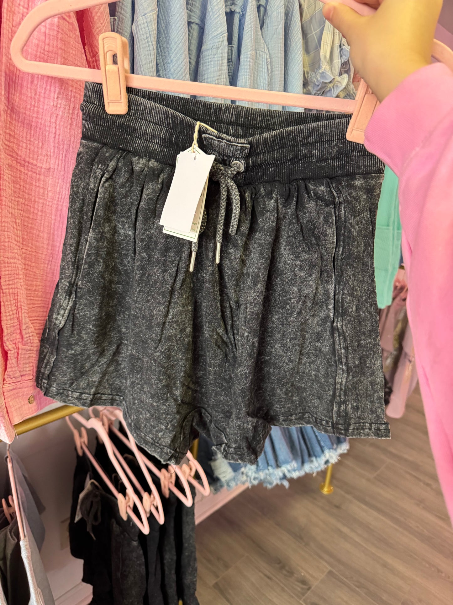 RTS ACID WASH BLACK SHORTS