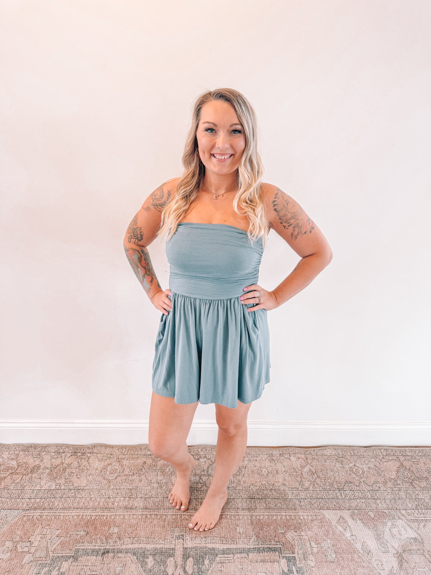 RTS DUSTY BLUE STRAPLESS ROMPER