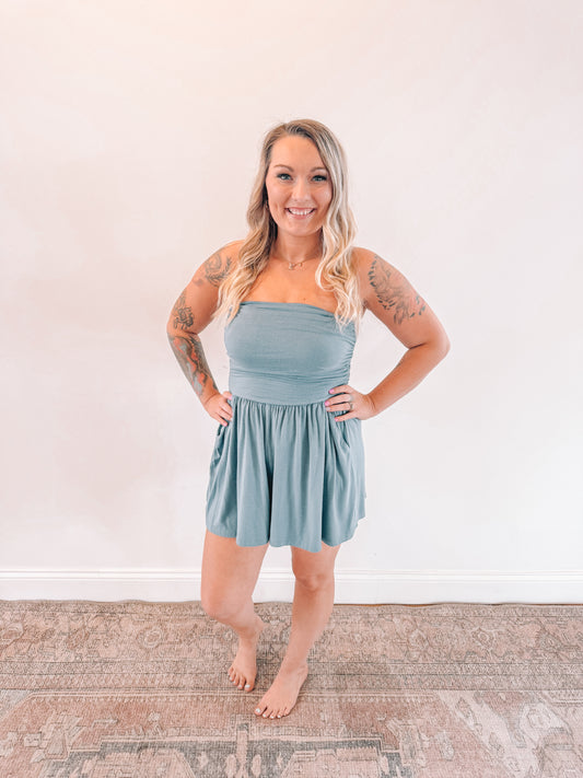 RTS DUSTY BLUE STRAPLESS ROMPER