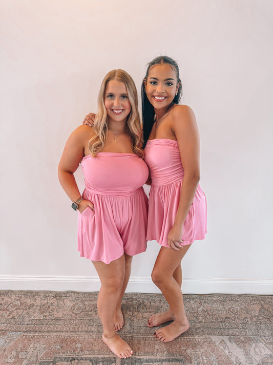 RTS PINK STRAPLESS ROMPER